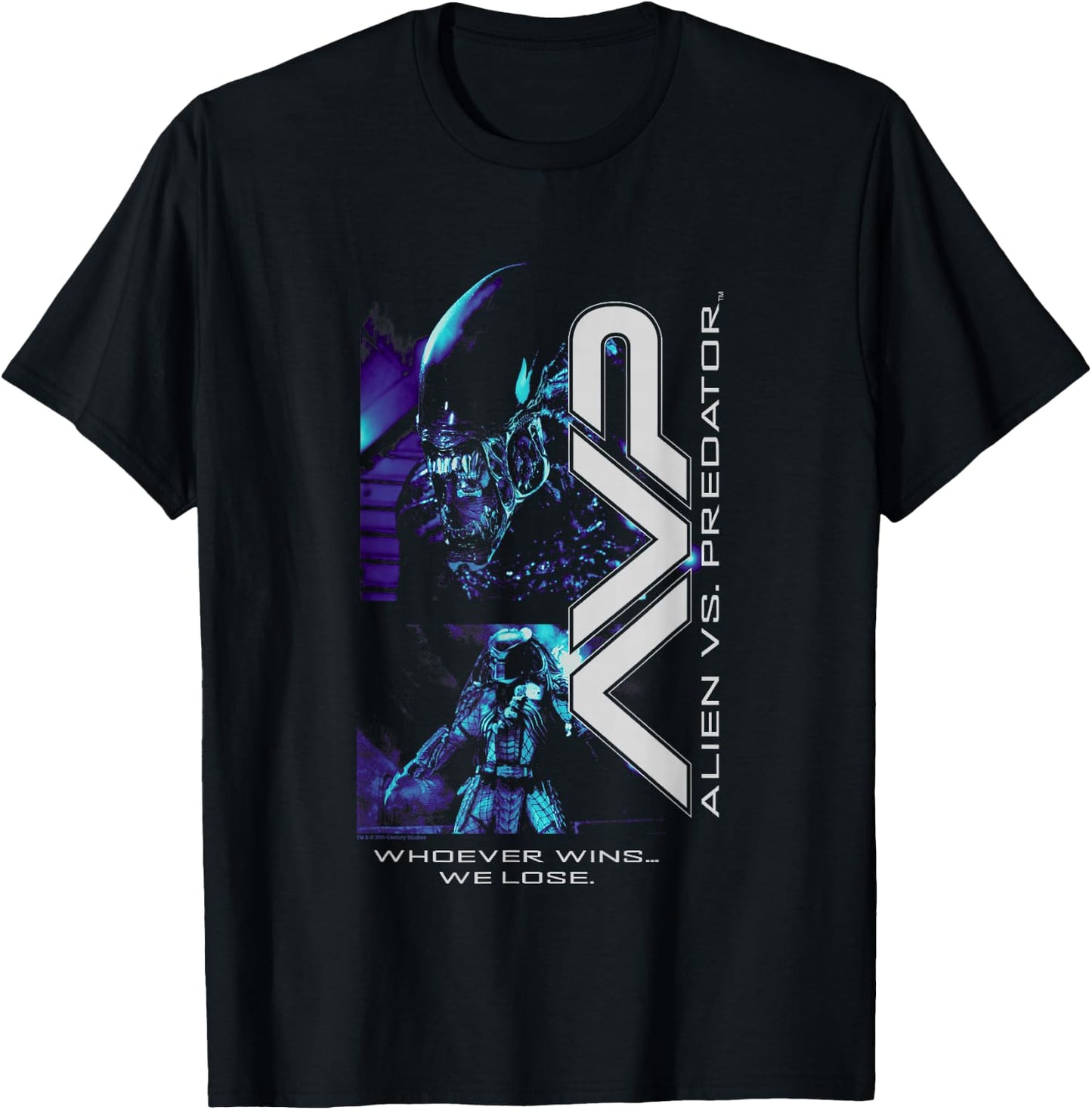 Alien vs Predator Whoever Wins… We Lose Big Chest Portrait T-Shirt - T-Shirt | Black