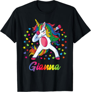 Gianna Personalised Name Unicorn Girl Gift T-Shirt - T-Shirt | Black