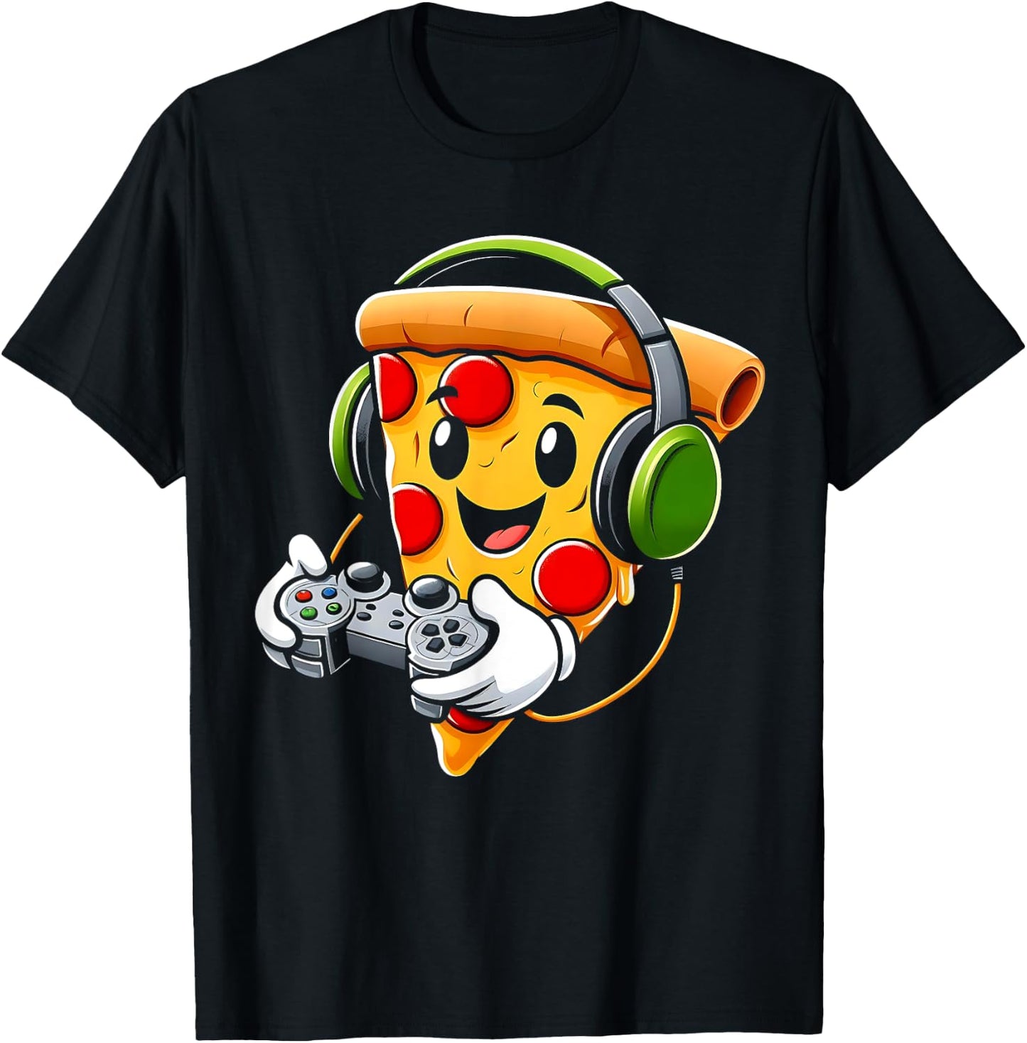 Funny Gamer Pizza Gaming Food Lovers Play Video Games T-Shirt - T-Shirt | Black