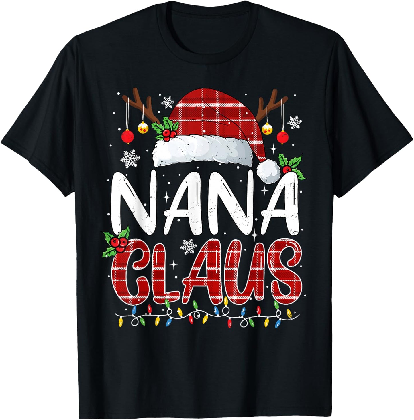 Nana Claus Christmas Lights Pajama Family Matching T-Shirt - T-Shirt | Black