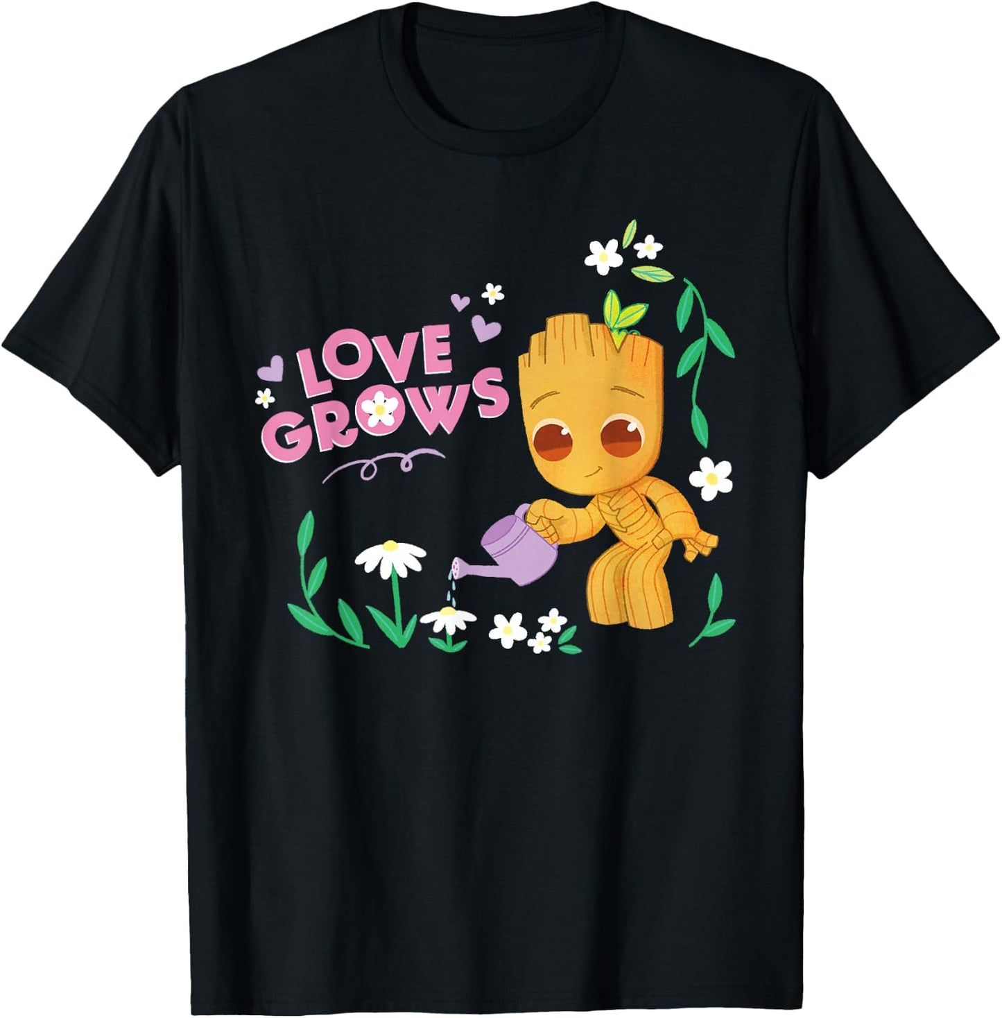 Marvel Valentine’s Day Spring Flower Garden Groot Love Grows T-Shirt - T-Shirt | Black