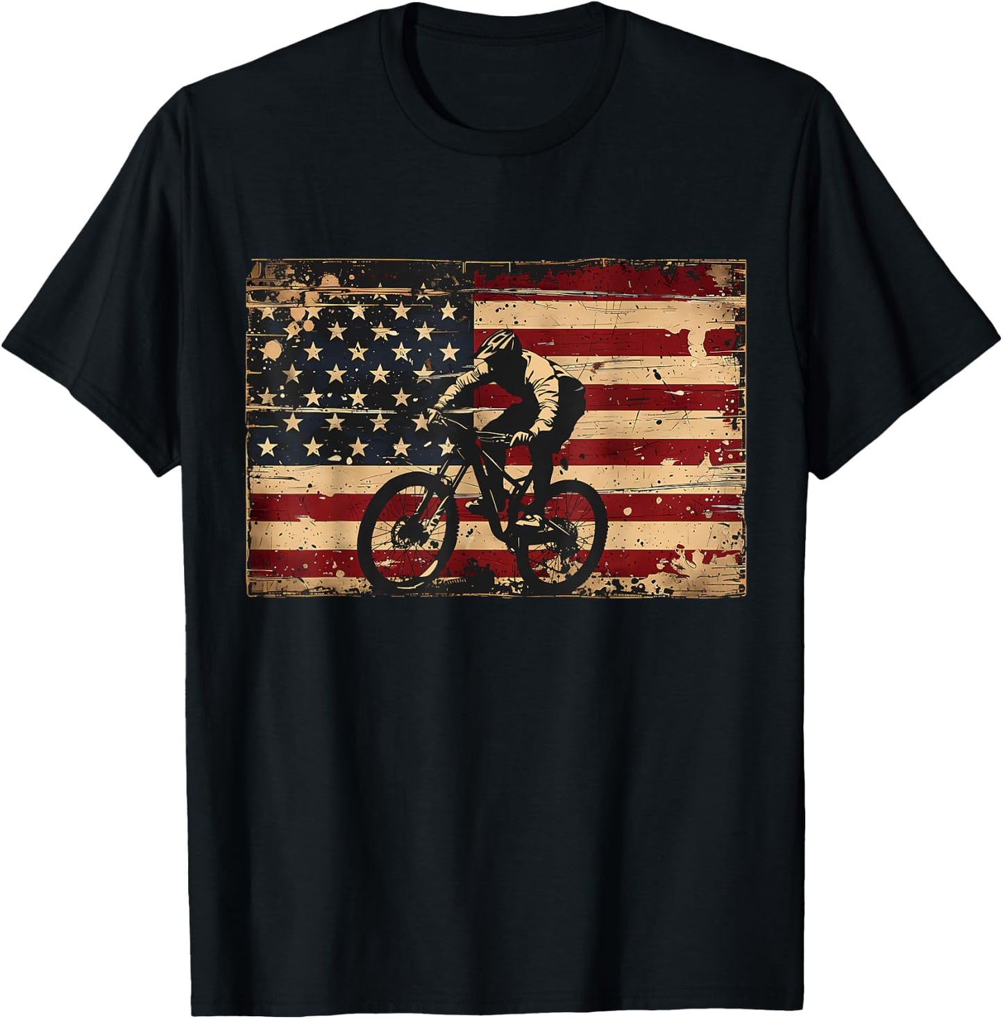 American Flag MTB Mountain Bike Apparel - Mountain Bike Girls Kids Men T-Shirt - T-Shirt | Black