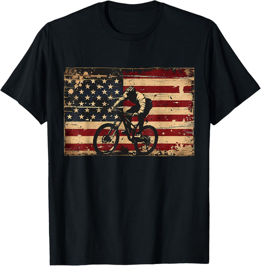 American Flag MTB Mountain Bike Apparel - Mountain Bike Girls Kids Men T-Shirt - T-Shirt | Black
