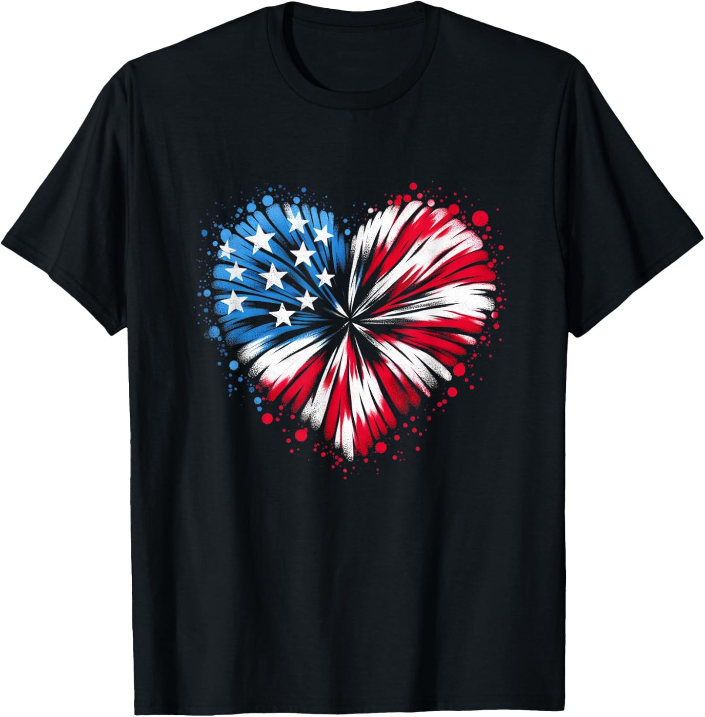 Tie dye Heart USA Flag Colors white, Red & Blue 4th Of July Women Kids Men T-Shirt - T-Shirt | Black
