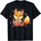 Cute Fox Japanese Anime Eating Ramen Girl Teen Kid Kawaii T-Shirt - T-Shirt | Black