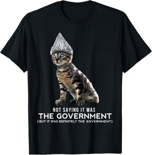 Funny Conspiracy Cat Tin Foil Hat Government Shirt Gift Men T-Shirt - T-Shirt | Black