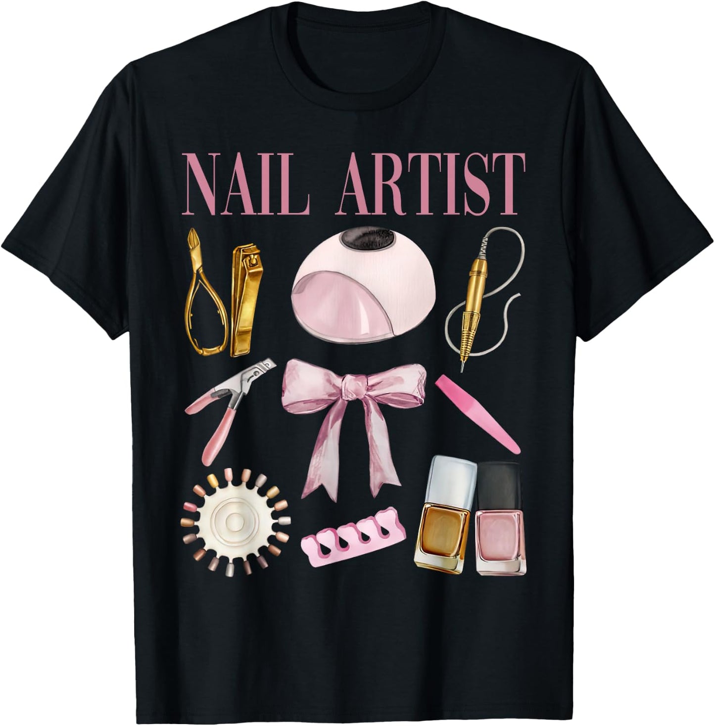 Vintage Coquette Bow Aesthetic Nail Tech Nail Technician T-Shirt - T-Shirt | Black
