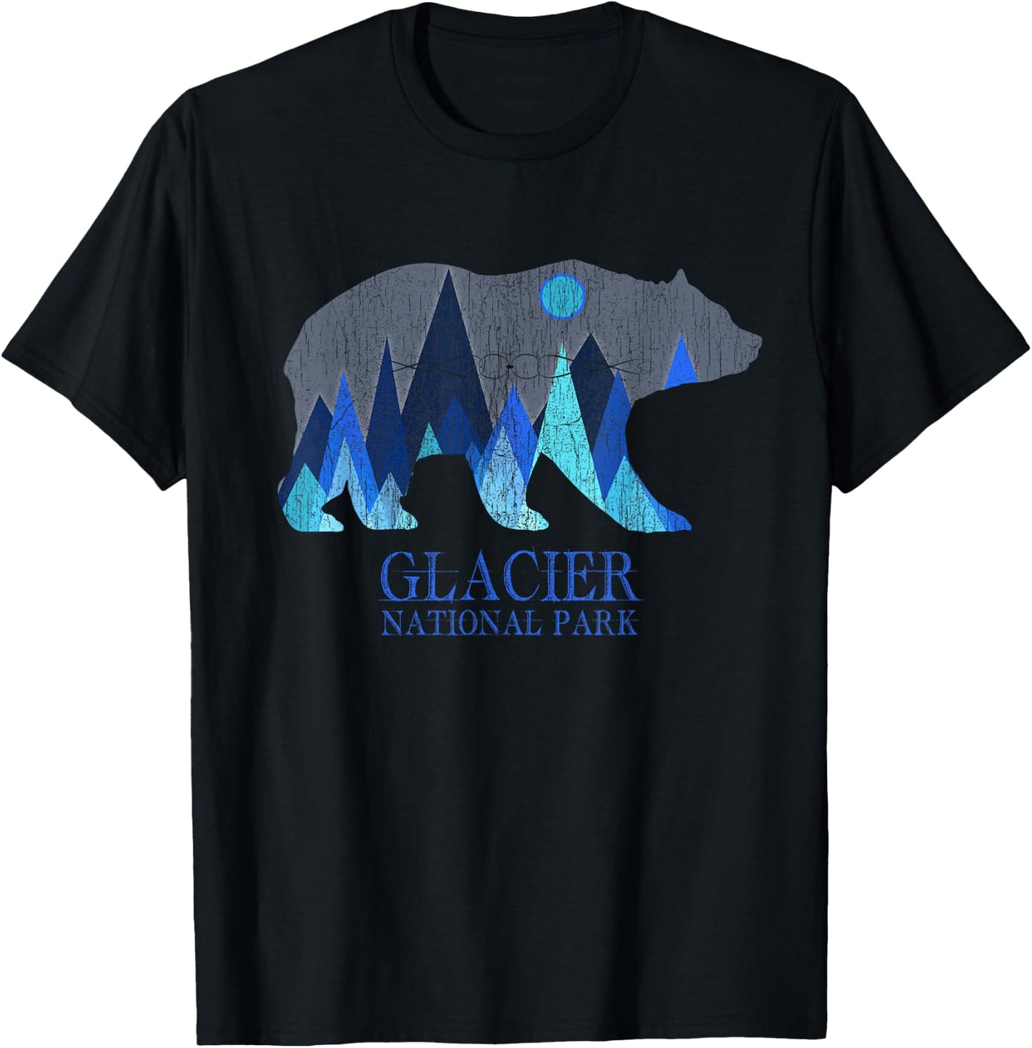 Retro Glacier Grizzly Bear Glacier National Park Small T-Shirt - T-Shirt | Black