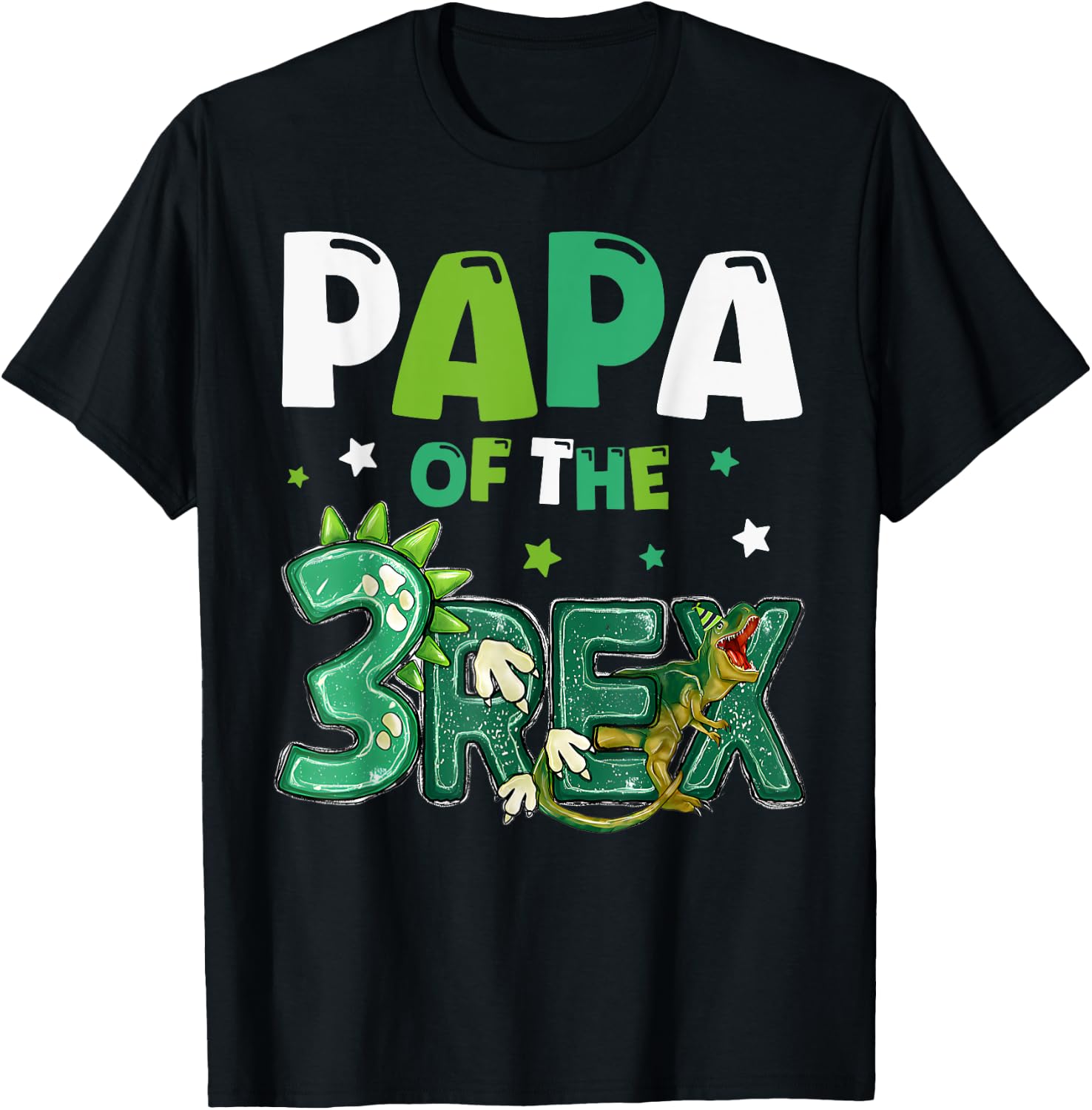 Papa of the Three Rex Birthday Dinosaur Family Matching T-Shirt - T-Shirt | Black