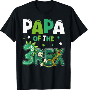 Papa of the Three Rex Birthday Dinosaur Family Matching T-Shirt - T-Shirt | Black