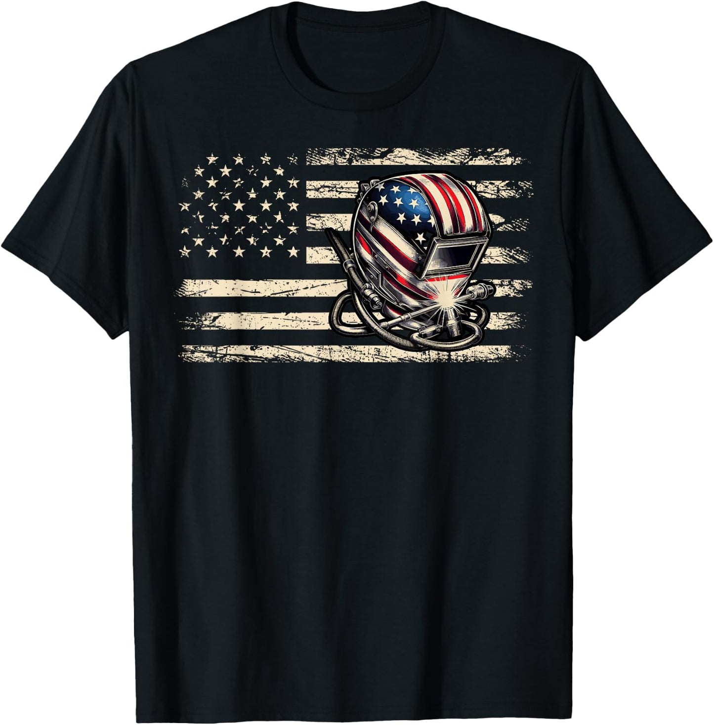 American Flag Welding Vintage Men Women Welder T-Shirt - T-Shirt | Black