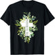 Happy Easter Shirt Floral He Is Risen Jesus Cross Spring T-Shirt - T-Shirt | Black