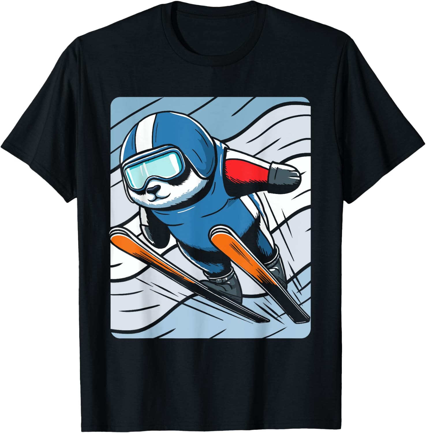 Ski Jumping Skiing Panda Nordic Jumping T-Shirt - T-Shirt | Black