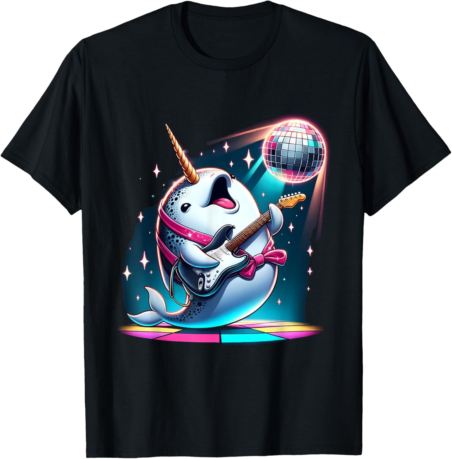 Disco Ball Guitar Narwhal T-Shirt - T-Shirt | Black