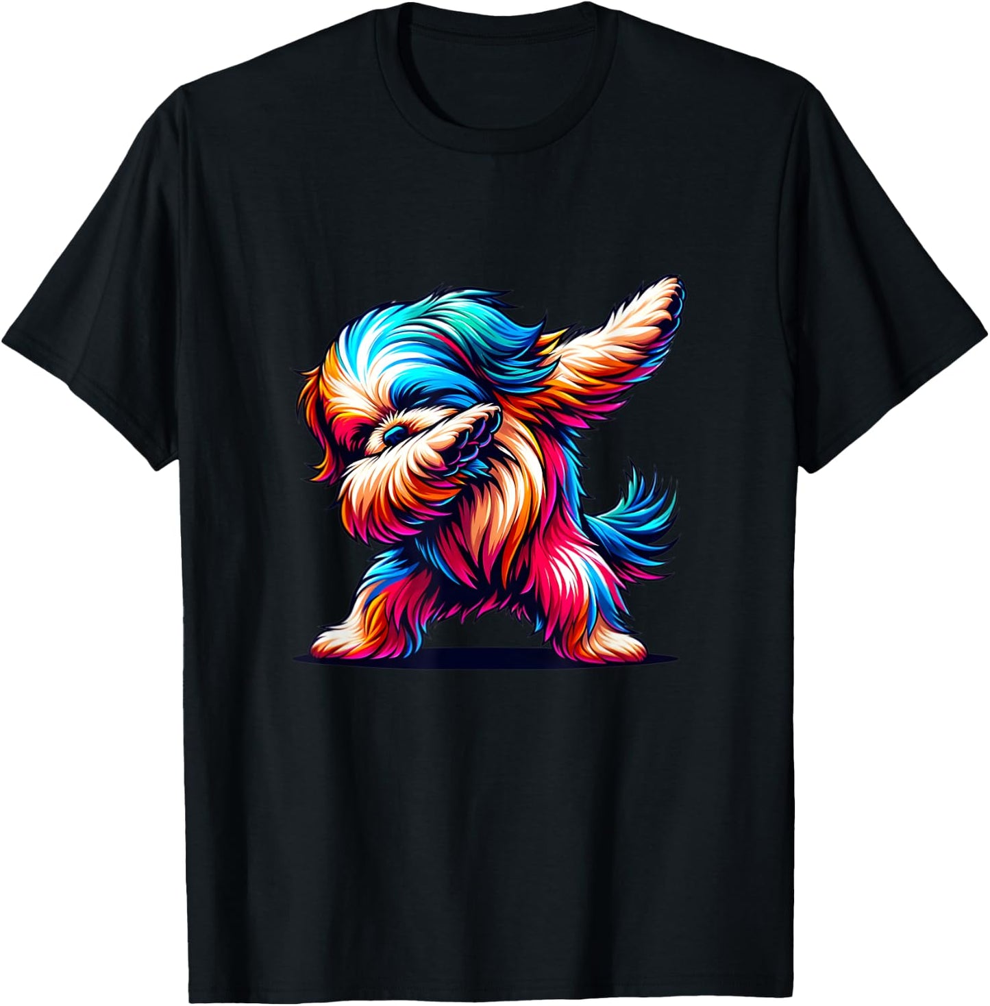 Colorful Shih Tzu Lover Funny Dog Dabbing Graphic Men Women T-Shirt - T-Shirt | Black