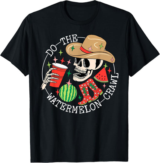 Do The Watermelon Crawl Skeleton Cowboy Summer Hawaii Beach T-Shirt - T-Shirt | Black