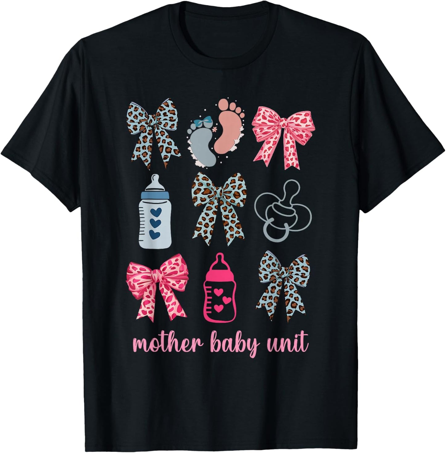 Pink Coquette Bow Mother Baby Unit MBU OB Nurse Postpartum T-Shirt - T-Shirt | Black