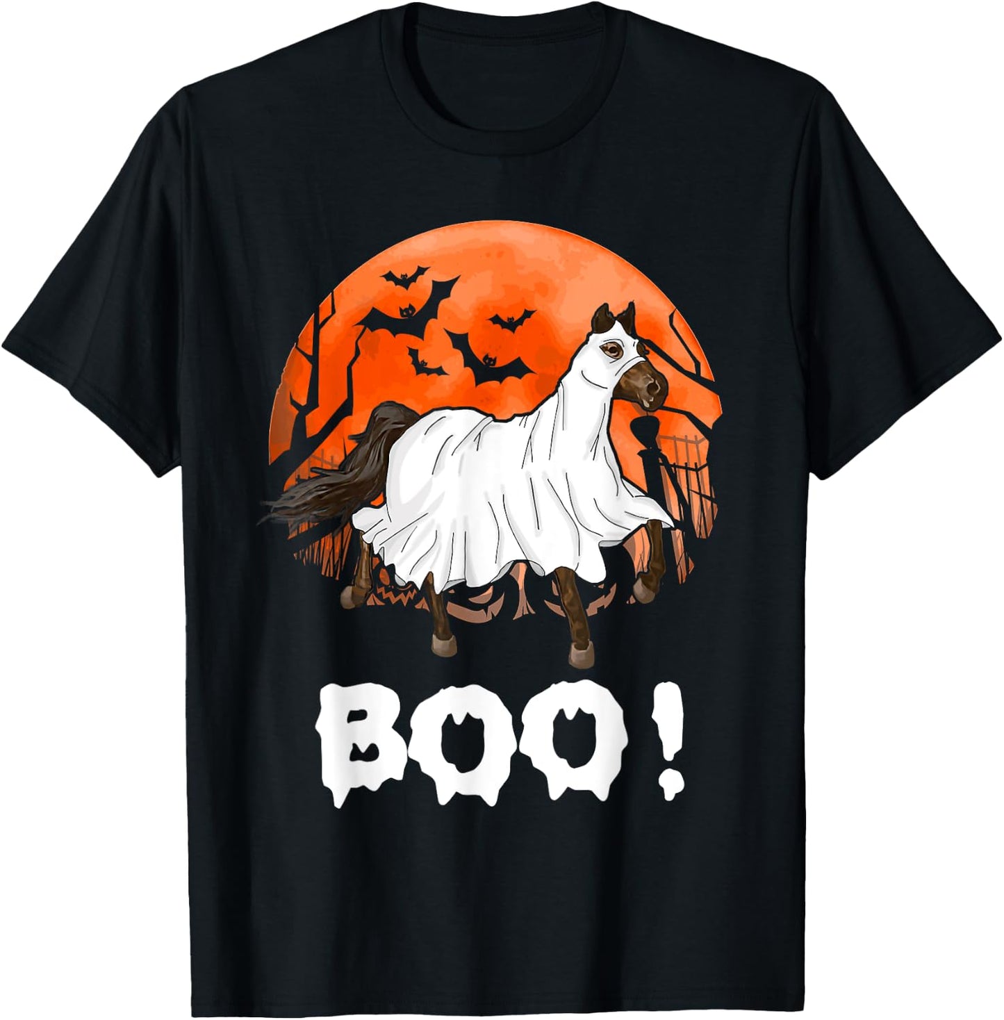 Funny Ghost Boo Horse Equestrian Lover Halloween Costume T-Shirt - T-Shirt | Black