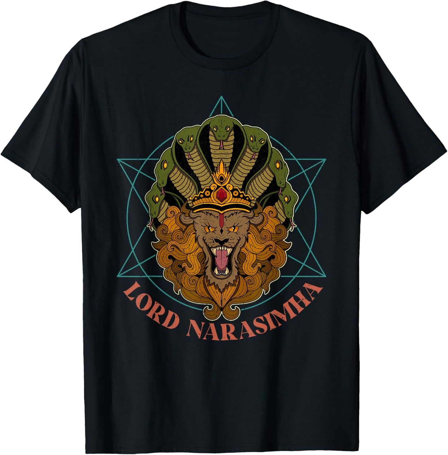 Hindu festival spiritual meditation lion Krishna Narasimha T-Shirt - T-Shirt | Black