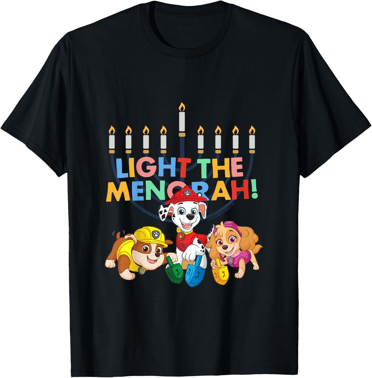 Kids PAW Patrol Hanukkah Light The Menorah! Vintage T-Shirt - T-Shirt | Black