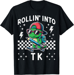 Rollin Into TK Dinosaur Skateboard Back to School Kid Funny T-Shirt - T-Shirt | Black
