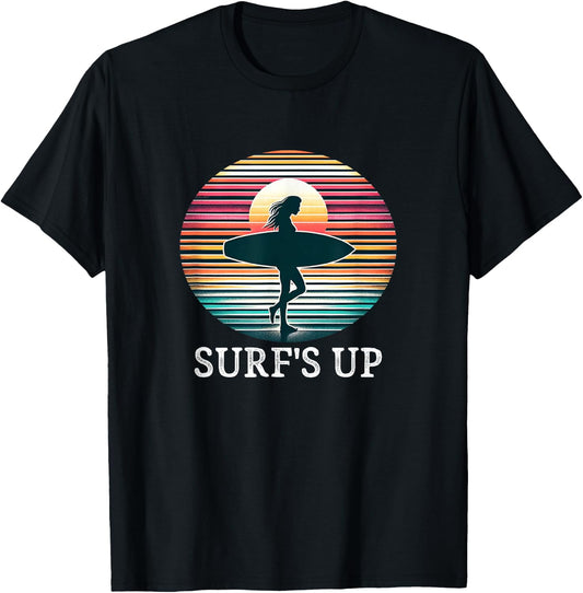 Surf's Up - Surfer Girl - Vintage Style T-Shirt - T-Shirt | Black