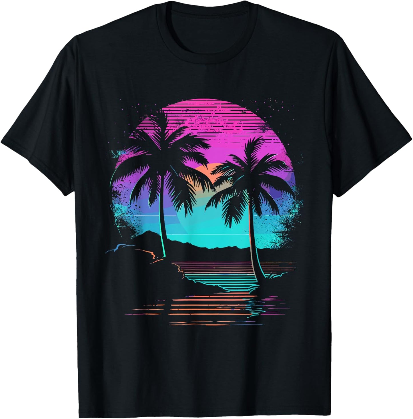 Retro Vintage Sunset Palm Tree T-Shirt - T-Shirt | Black