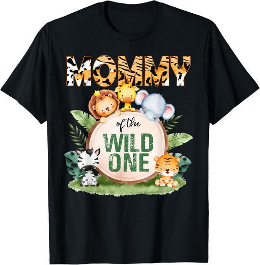 Mommy Of The Wild One 1st Birthday Safari Family Matching T-Shirt - T-Shirt | Black
