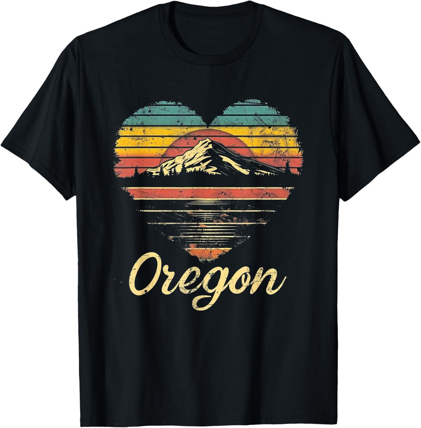 Oregon - Heart Vintage Love Women Kids Retro Graphic Cool T-Shirt - T-Shirt | Black