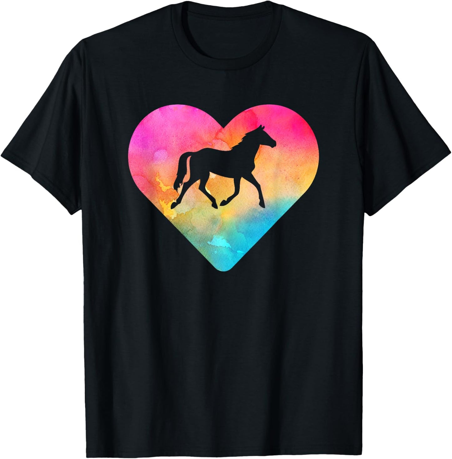 Women or Girls Horse Tie Dye Watercolor T-Shirt - T-Shirt | Black