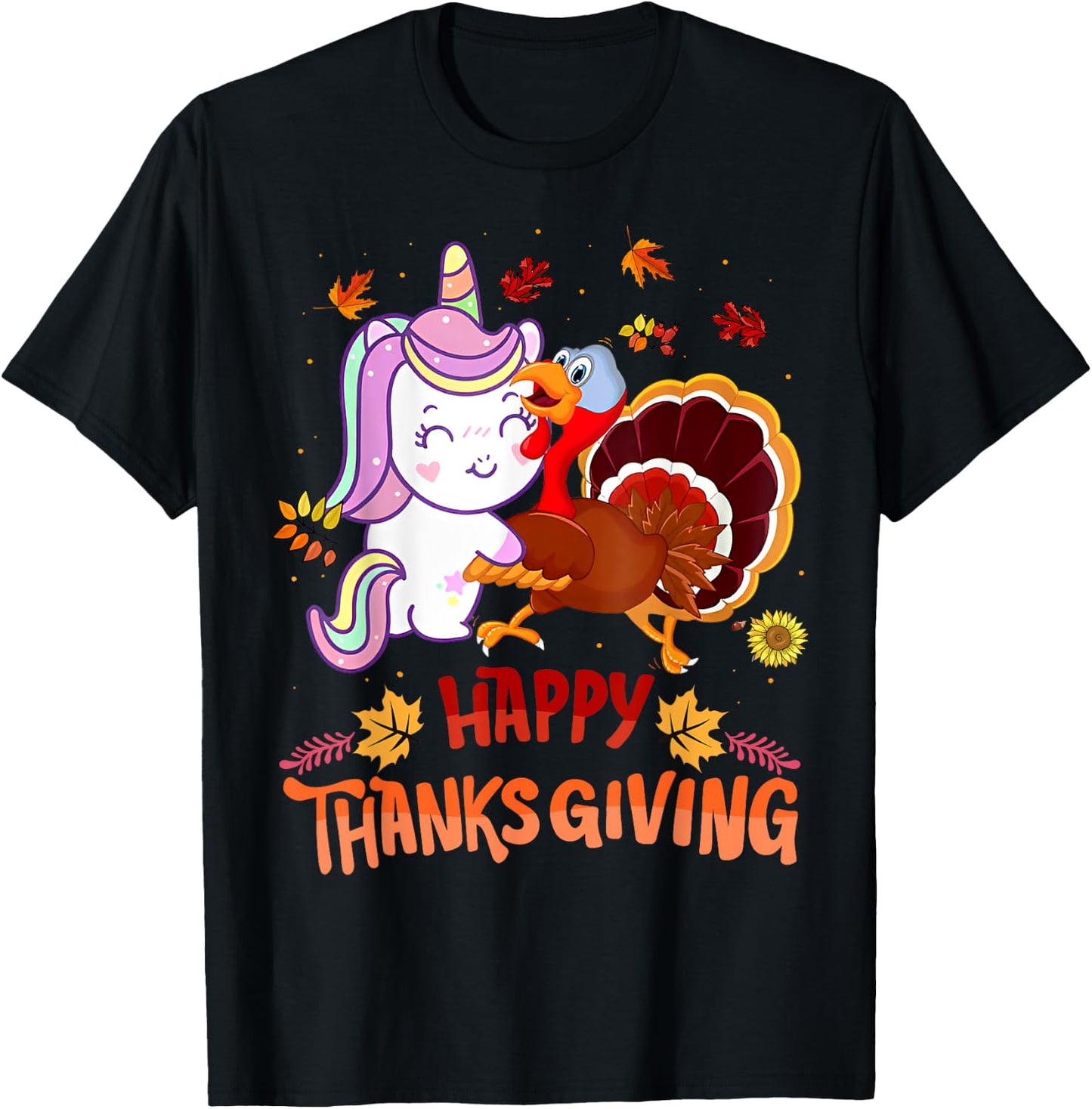 Unicorn Thanksgiving Shirt Girls Kids Toddler Turkey Unicorn T-Shirt - T-Shirt | Black