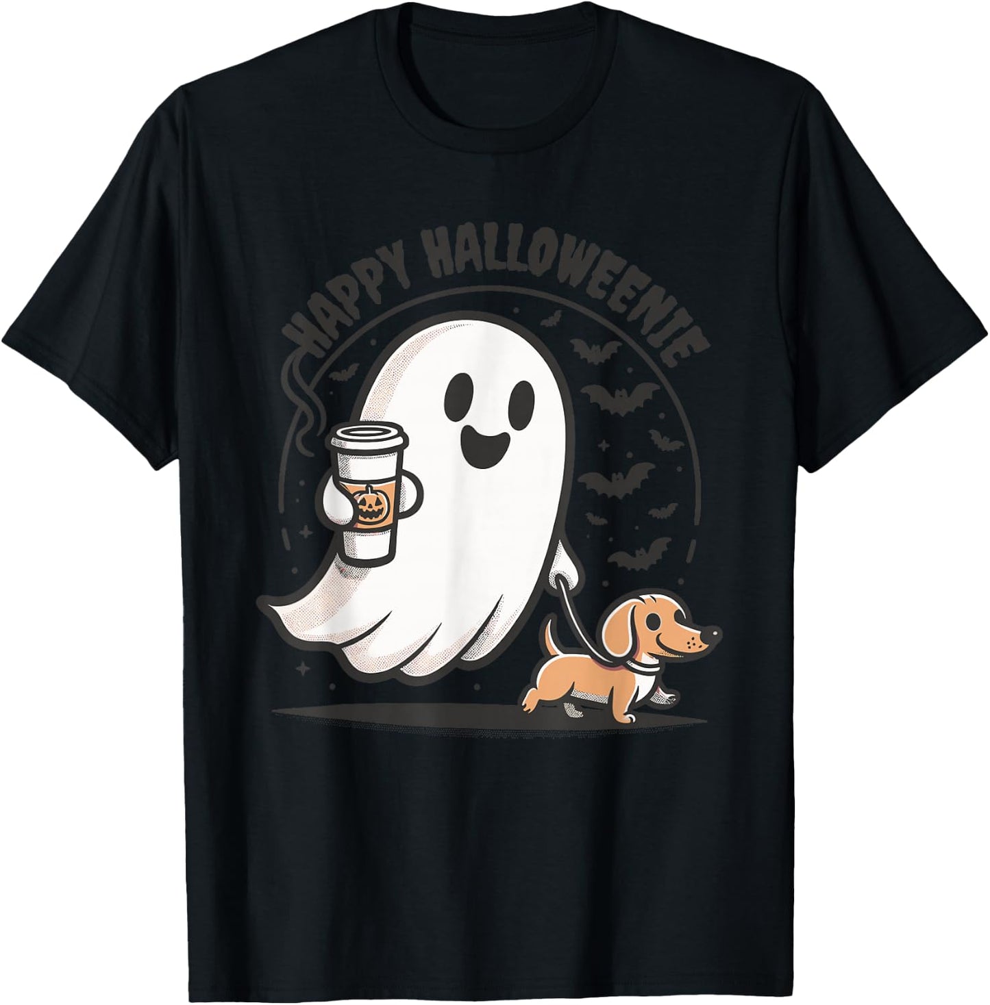 Happy Halloweenie Ghost Dachshund Halloween Dachshund Lover T-Shirt - T-Shirt | Black