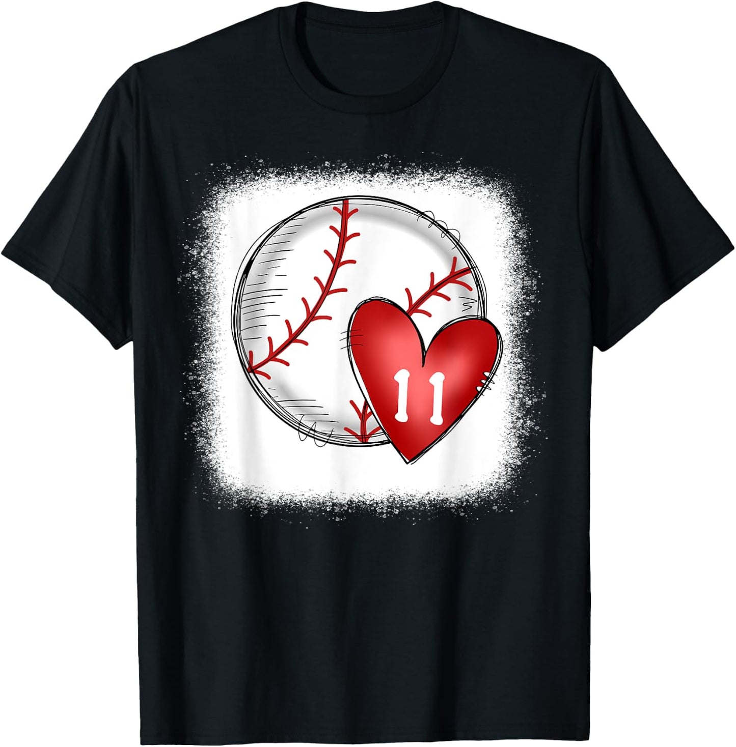 Bleached Custom Baseball Mom Number 11 Heart for Mom T-Shirt - T-Shirt | Black