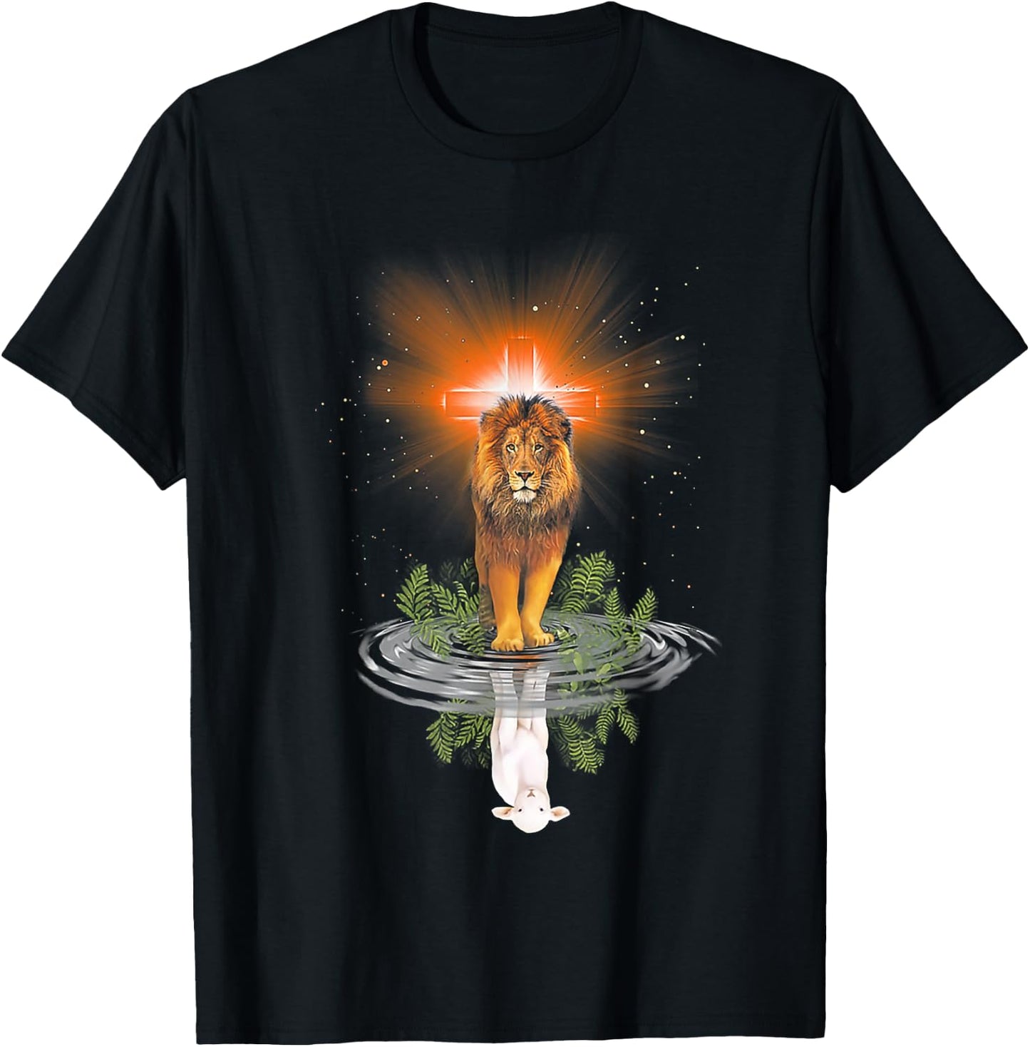 Lion Cross Jesus Reflection Water Mirror Sheep T-Shirt - T-Shirt | Black