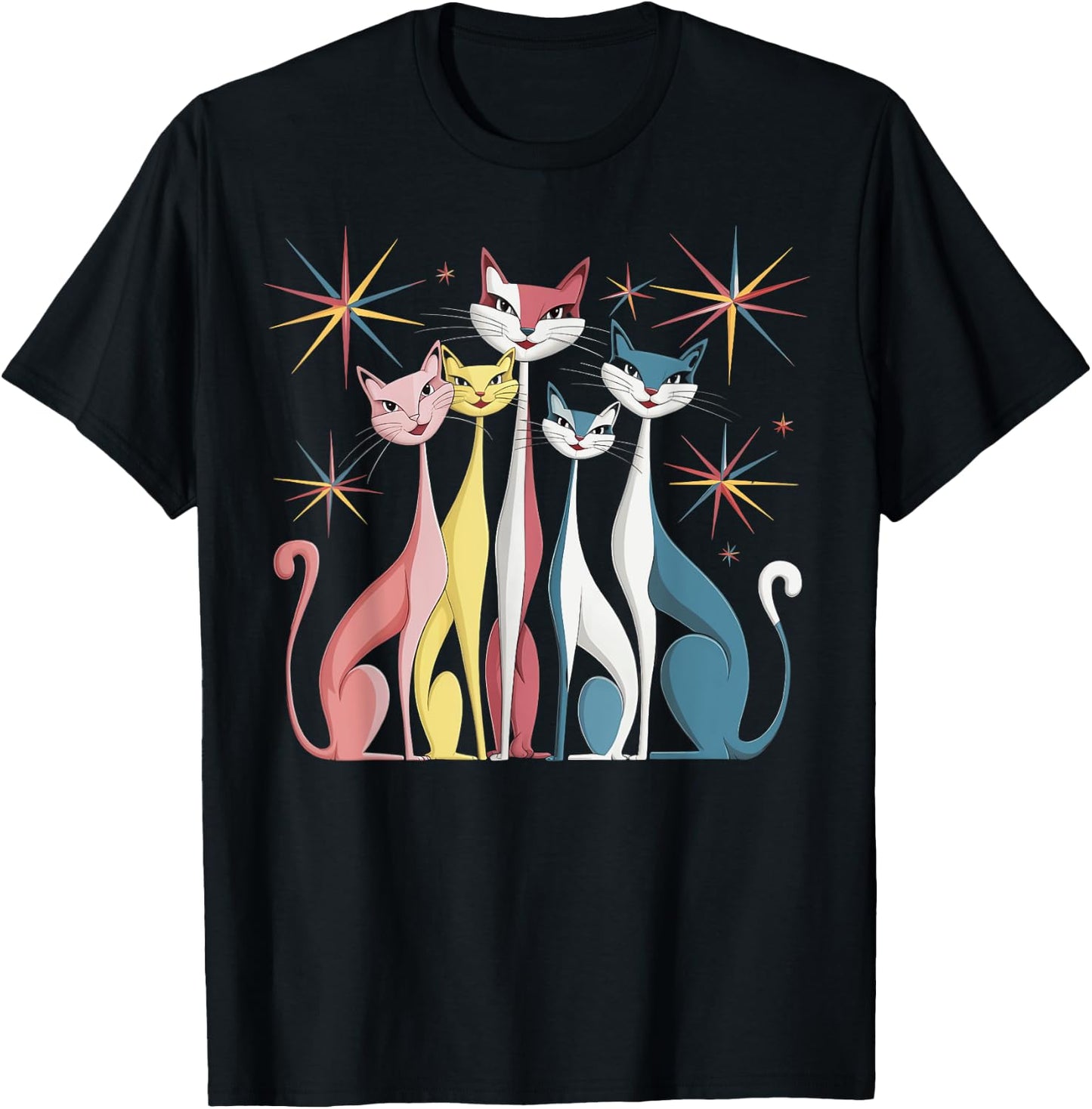 Cat Vintage Retro Mid-Century Modern Look Cats 50s 60s Style T-Shirt - T-Shirt | Black