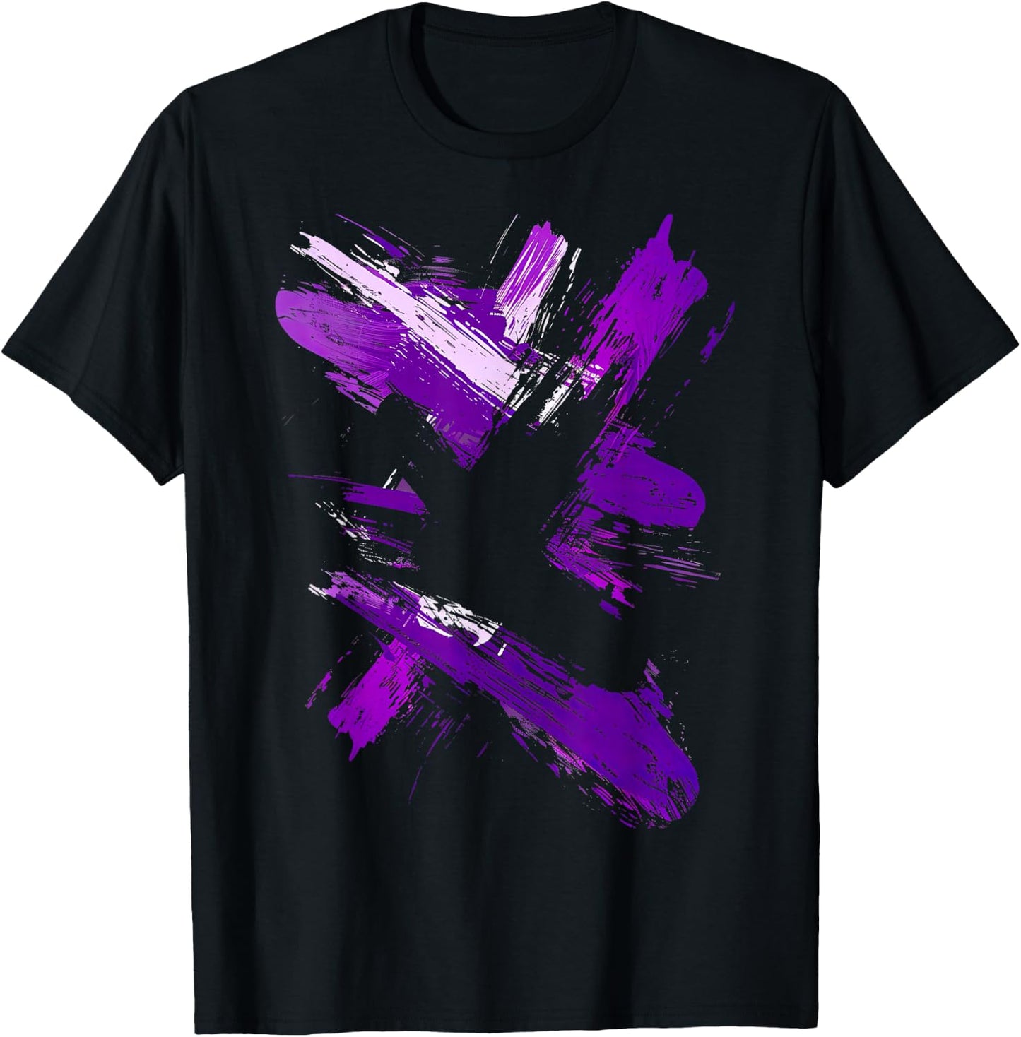Purple And Black Brush Strokes T-Shirt - T-Shirt | Black