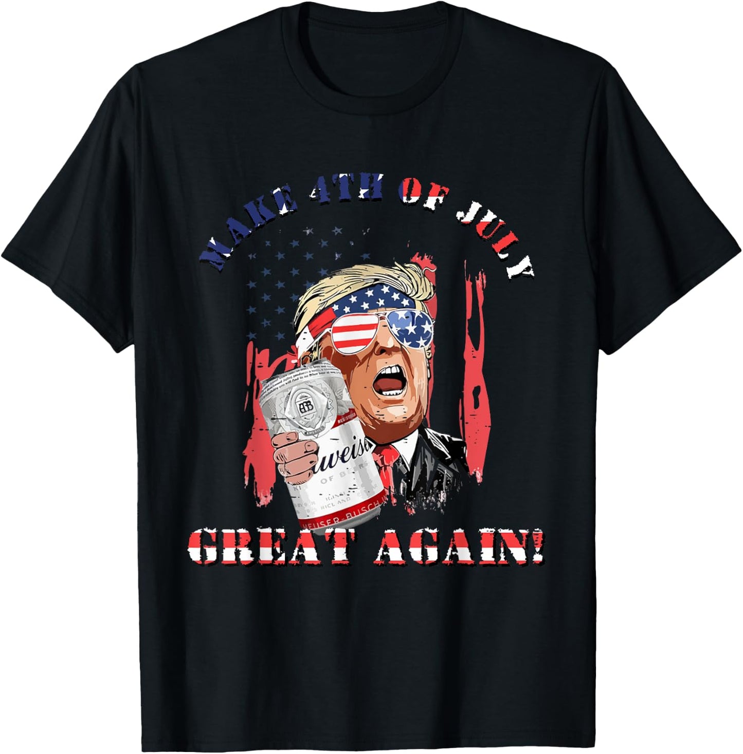 Make 4th Of July Great Again US Flag Funny Trump Drinking T-Shirt - T-Shirt | Black