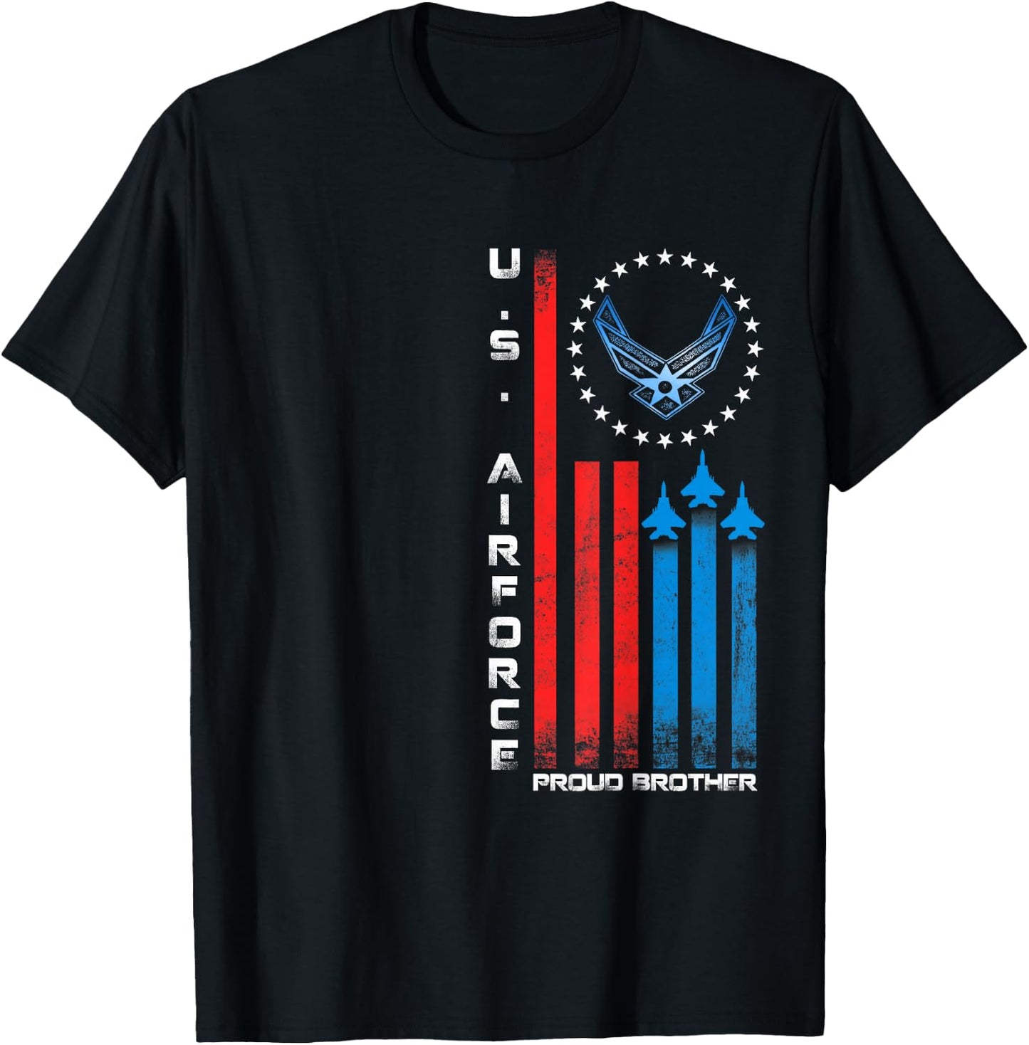 Proud Brother US Air Force Military USA Flag T-Shirt - T-Shirt | Black