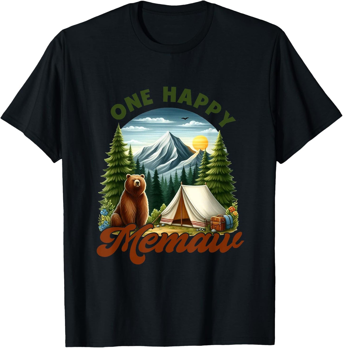 Retro One Happy Memaw Camper Birthday Bear Matching Family T-Shirt - T-Shirt | Black