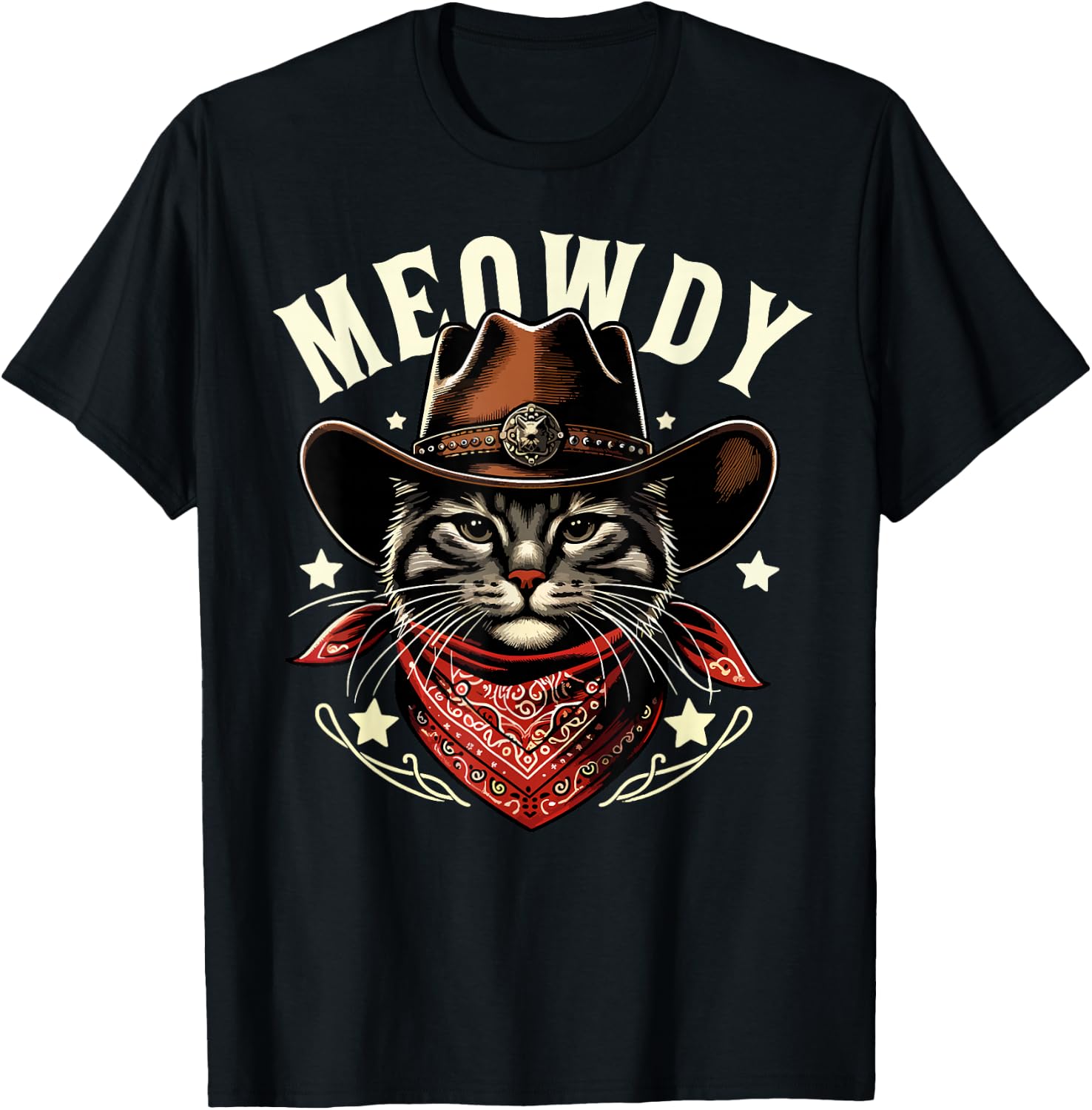 Cat Cowboy Funny Mashup Meowdy Western Country Music Cat T-Shirt - T-Shirt | Black