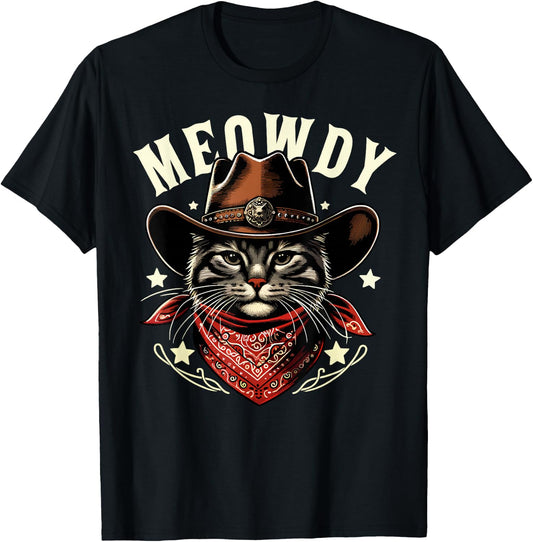 Cat Cowboy Funny Mashup Meowdy Western Country Music Cat T-Shirt - T-Shirt | Black