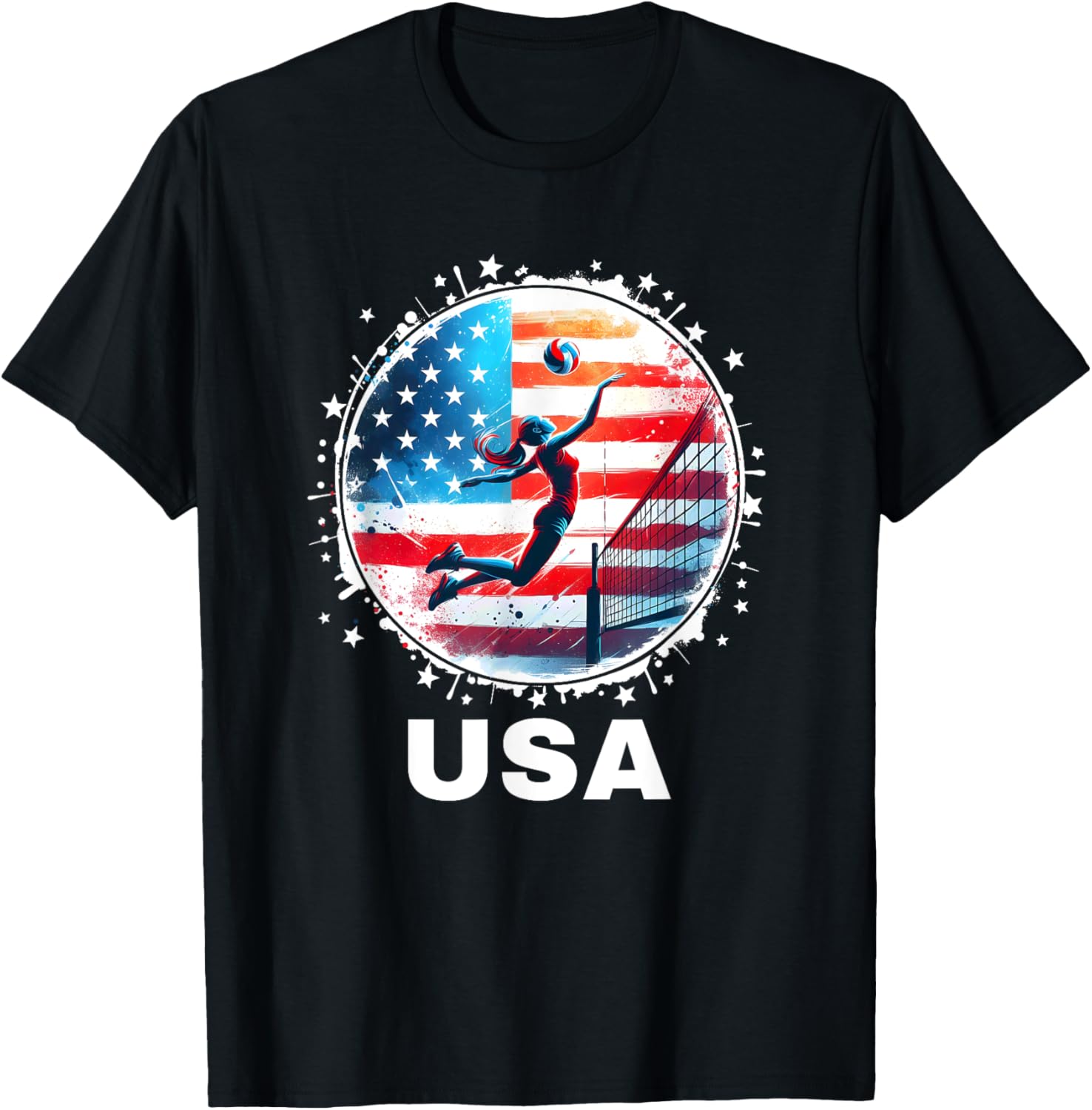 USA Women United States American Flag Volleyball USA Team T-Shirt - T-Shirt | Black