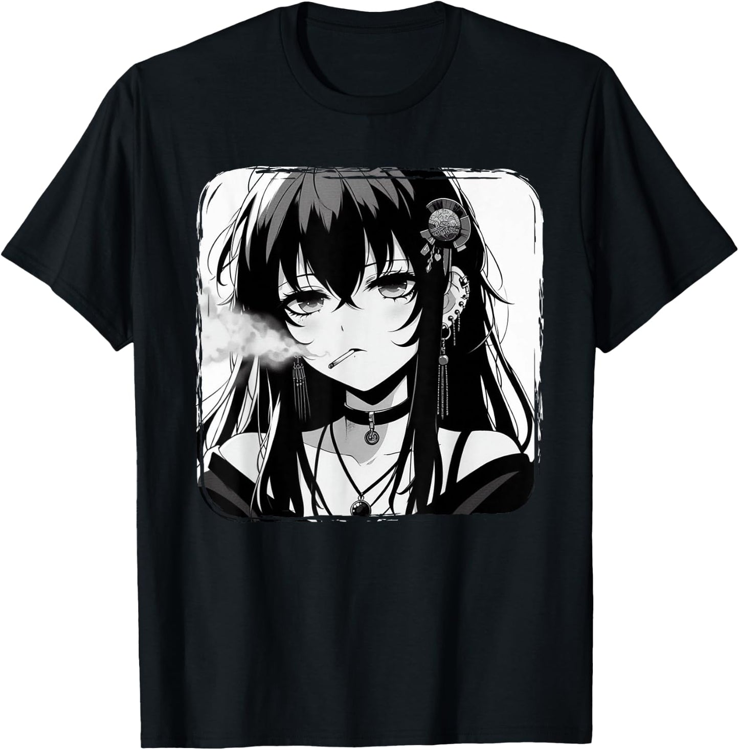 Anime Horror Girl Aesthetic Grunge Waifu Japanese Otaku T-Shirt - T-Shirt | Black