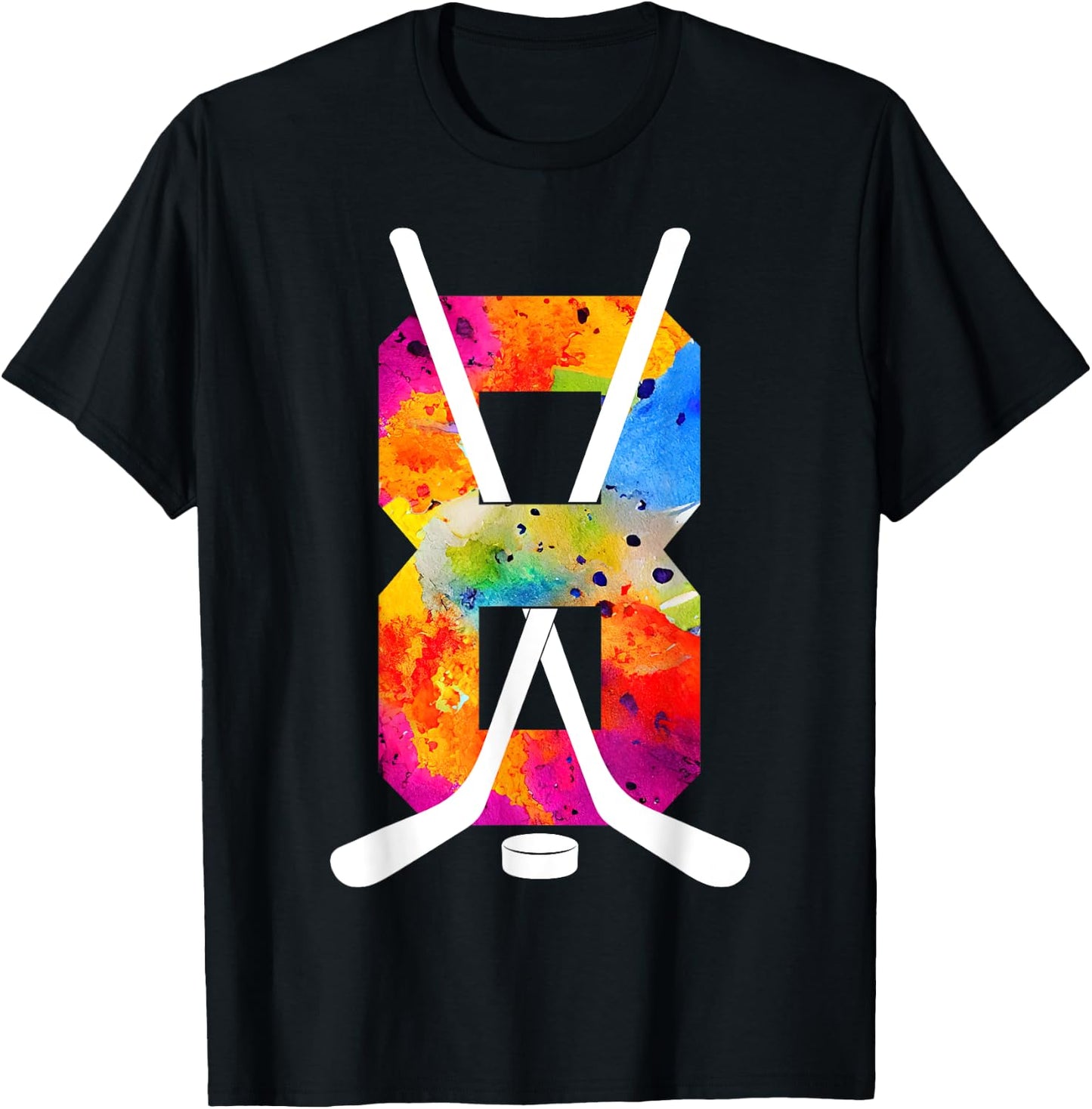 Number 8 Years Ice Hockey 8th Birthday T-Shirt - T-Shirt | Black