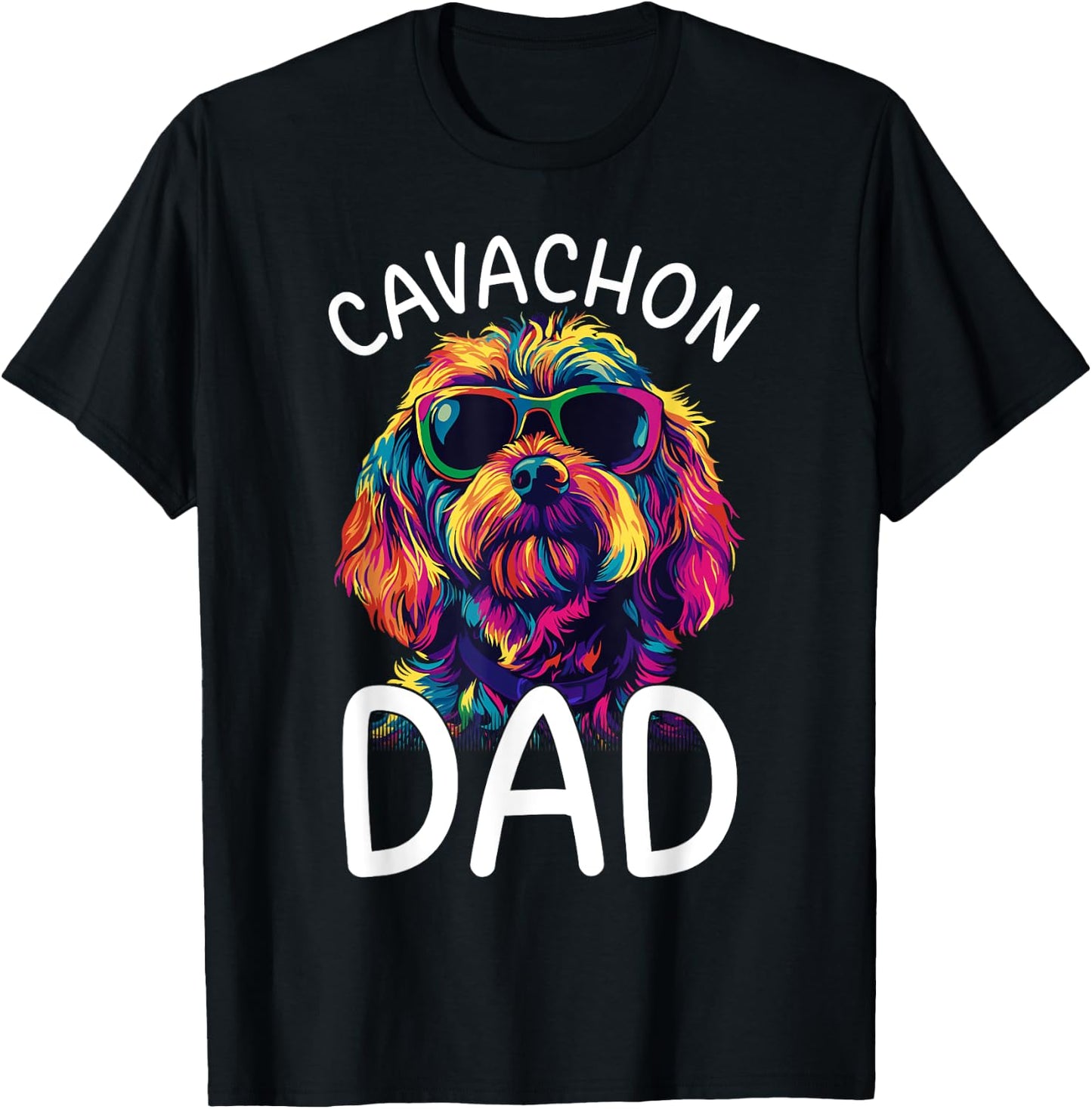 Cavachon Lovers Colorful Pop Art Cavachon Dad T-Shirt - T-Shirt | Black