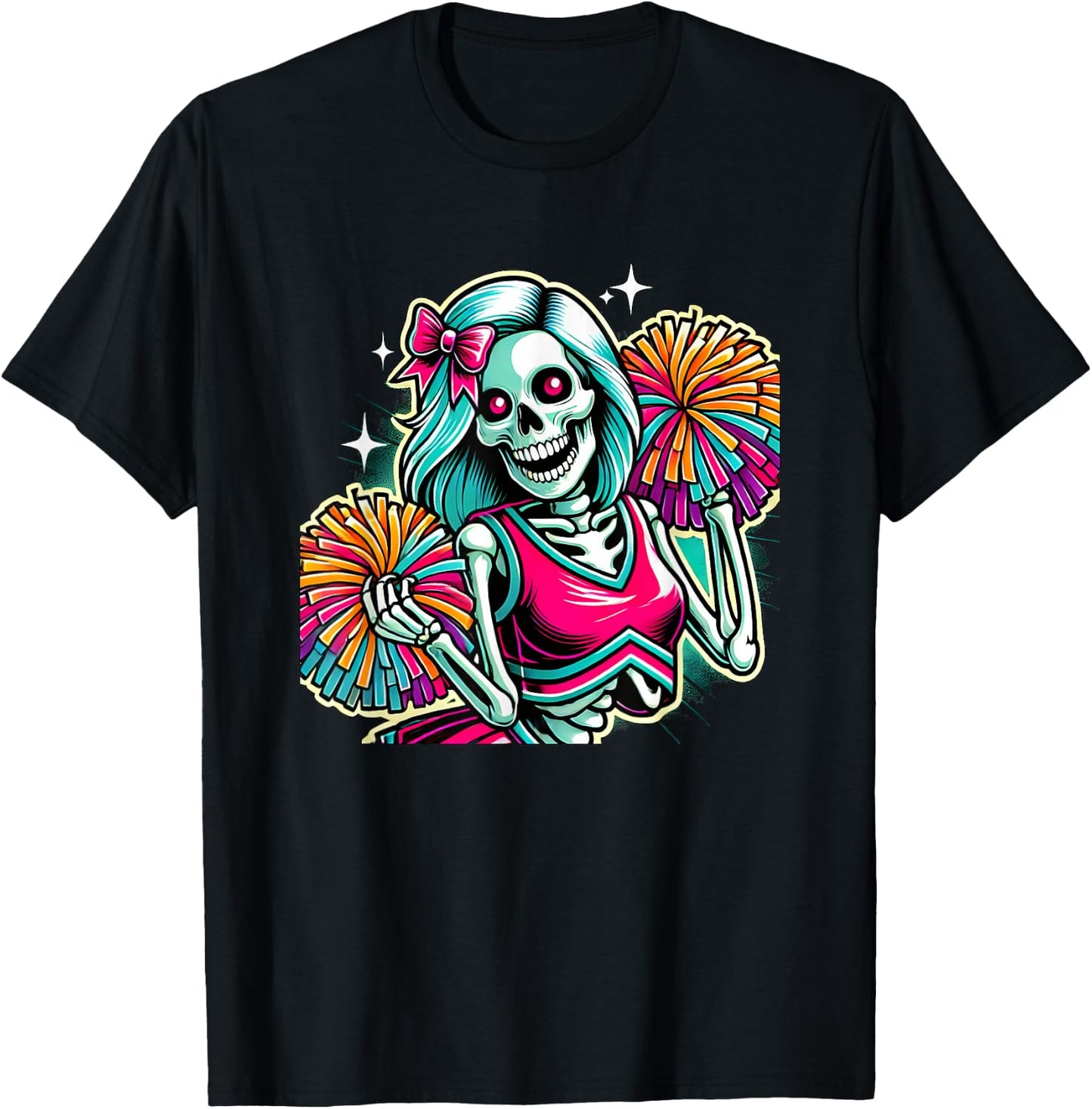 Halloween Skeleton Cheerleading Cheerleader T-Shirt - T-Shirt | Black