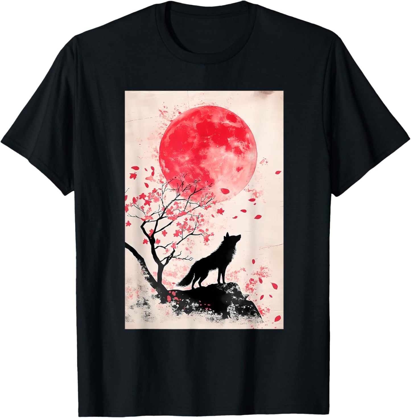 Okami Wolf Japanese Anime Kawaii Blossom Cherry T-Shirt - T-Shirt | Black