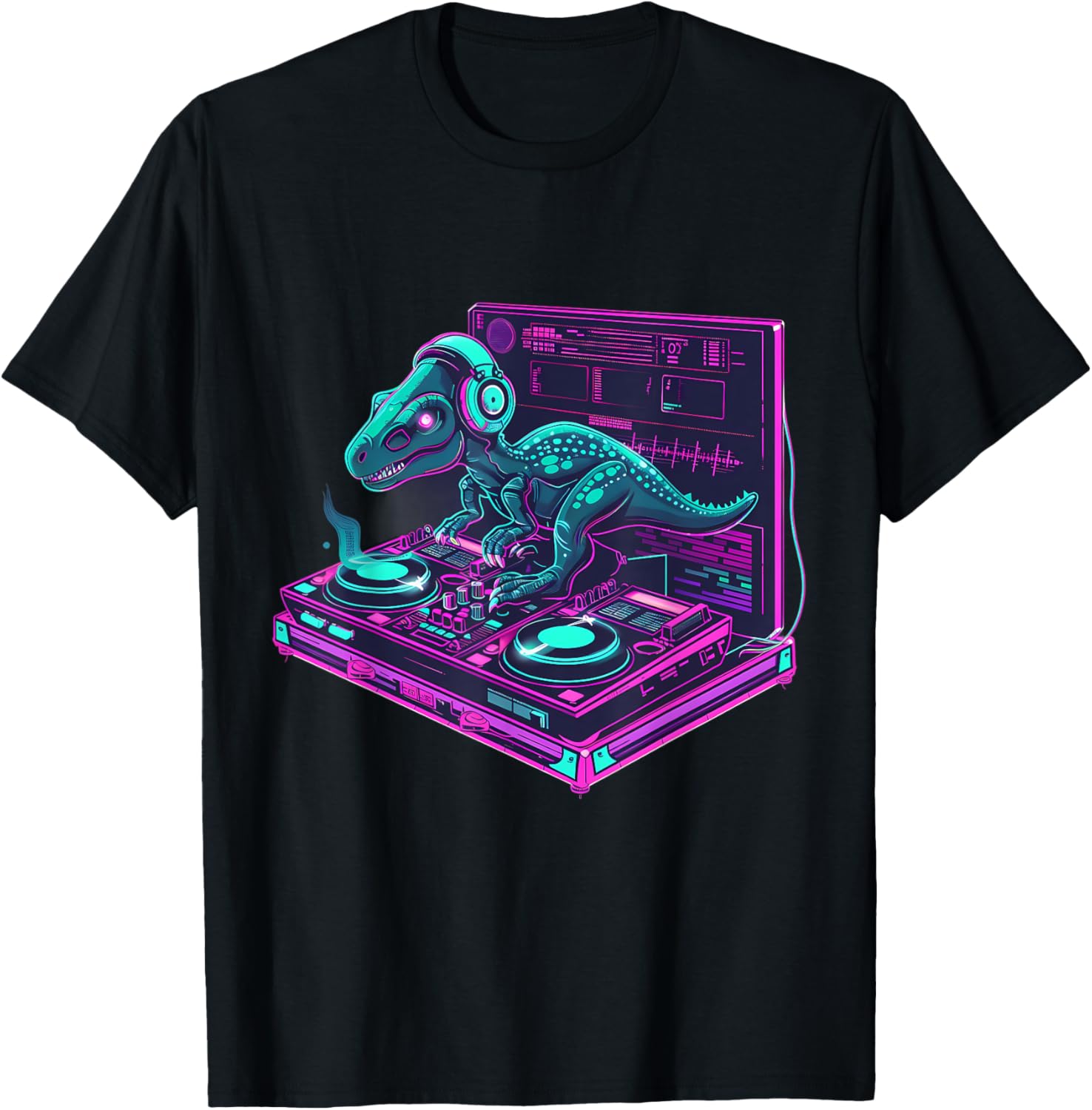 Dinosaur Music DJ House Beatmaker Turntable DJ Dinosaur T-Shirt - T-Shirt | Black