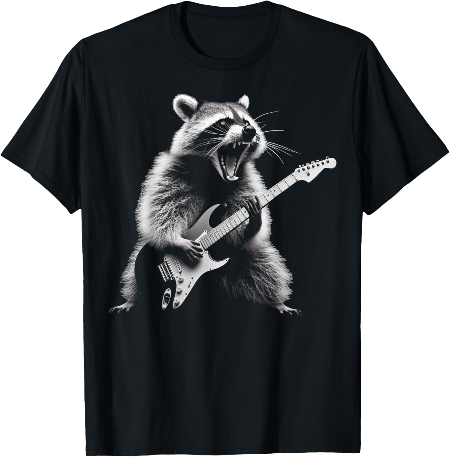 Raccoon Playing Guitar Rock and Roll Rock Star Men Women Kid T-Shirt - T-Shirt | Black