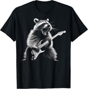 Raccoon Playing Guitar Rock and Roll Rock Star Men Women Kid T-Shirt - T-Shirt | Black